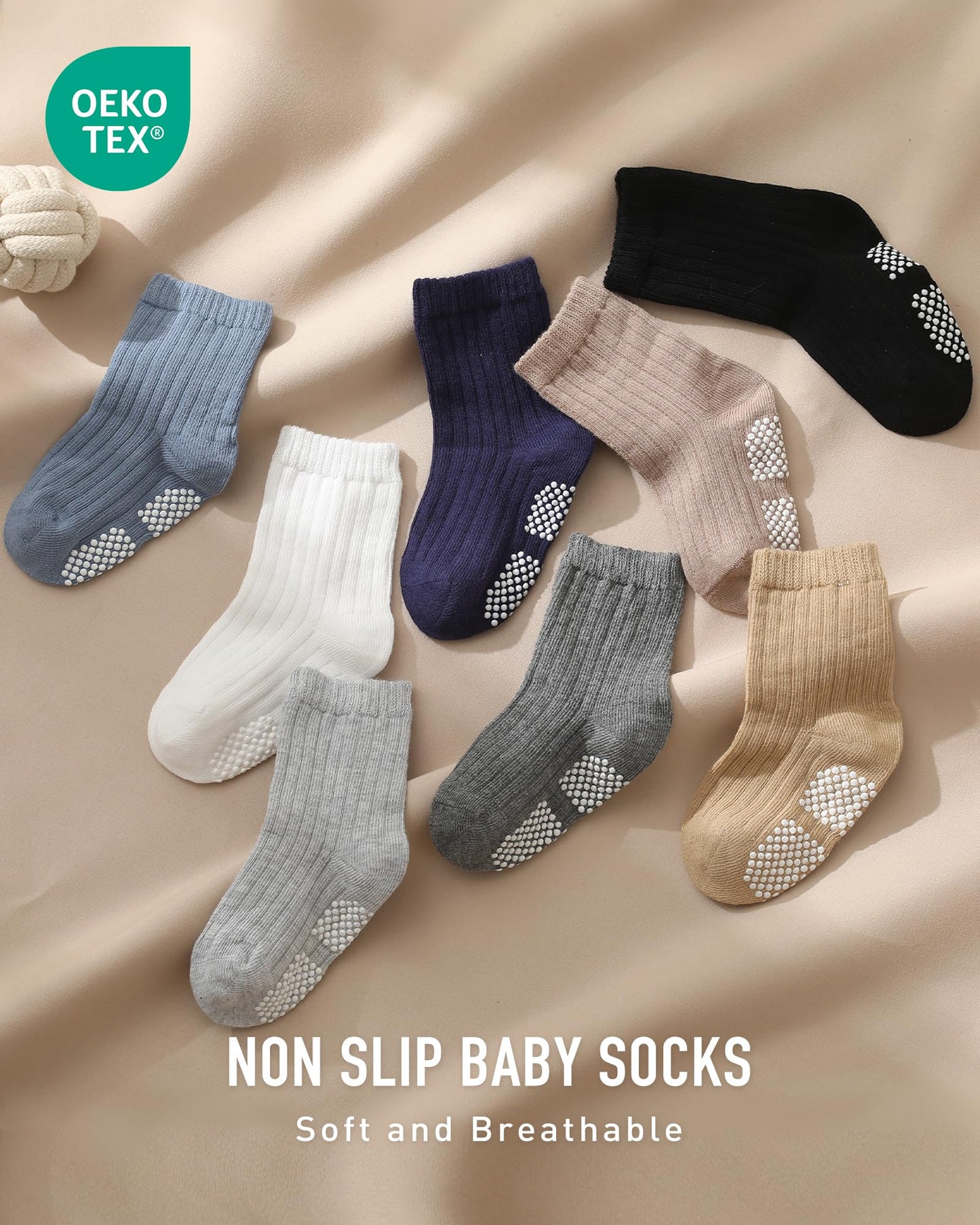 Baby Toddler Crew Socks, Non Slip Sole Combed Cotton for Boy Girl 9 Pairs