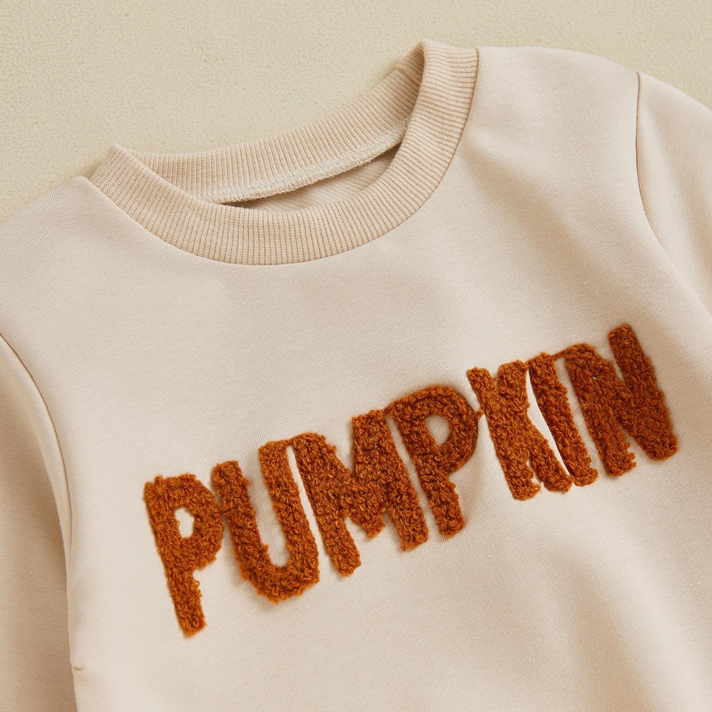 Toddler Baby Girl Halloween Outfit Fall Pullover Sweatshirt Top Flared Pants Set Cute 2 Piece Bell Bottom Outfit (Pumpkin Beige, 3-4T)