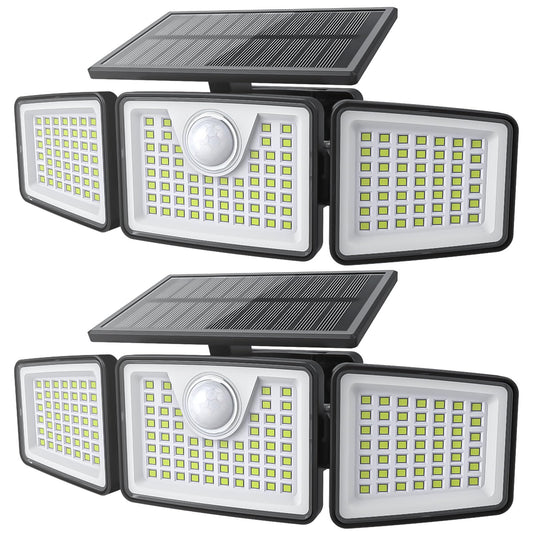 daphino 2500LM Solar Lights, Motion Sensor Outdoor Lights, 3-Head, 2 Pack