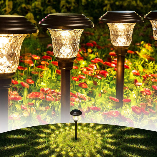 GIGALUMI Metal & Glass Solar Lights Outdoor, 8 Pack LED Garden Lights