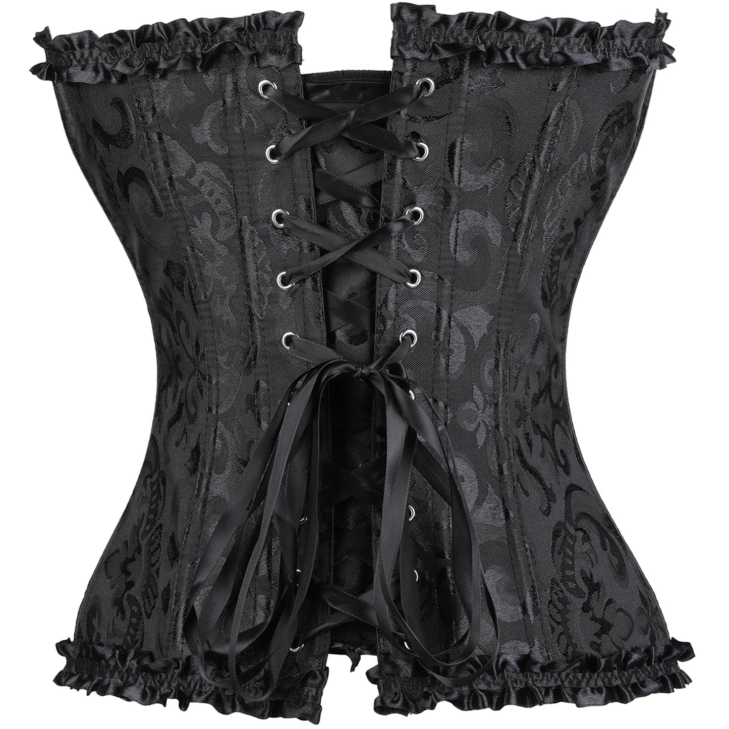 JoyPeak Corset Tops for Women,Lace Bustier Corset Lingerie top,Renaissance Overbust Corset Push Up Bodysuit (US, Alpha, X-Small, Regular, Regular, Big Girls, black)