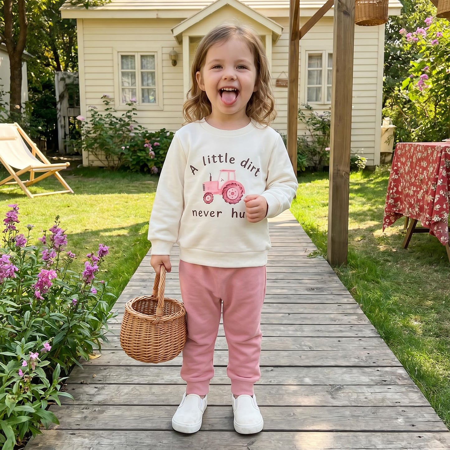 Tsultryofs Toddler Baby Girl Fall Clothes Letter Tractor Print Outfit