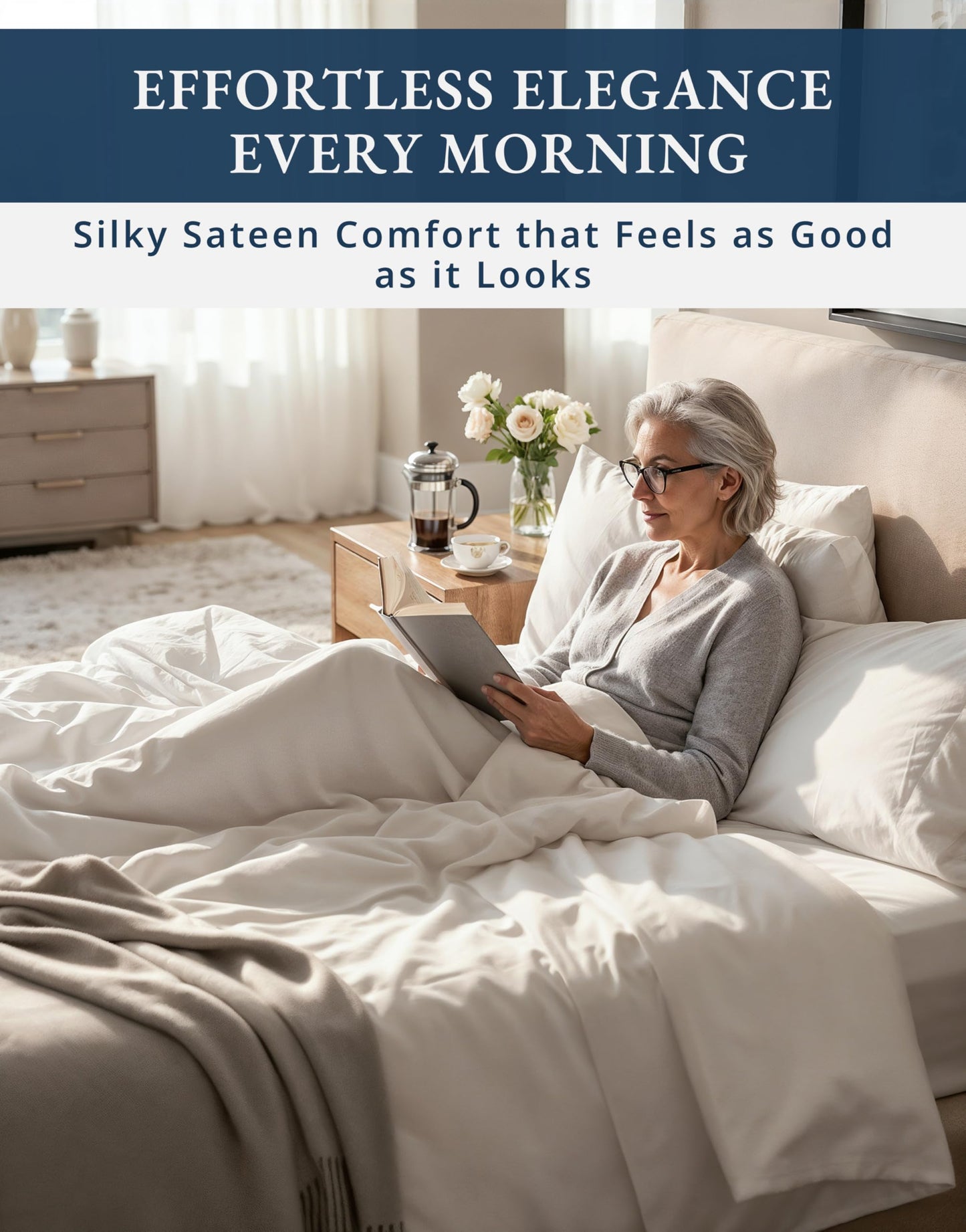 100% Egyptian Cotton Sheets Queen Size - Luxury 1000 Thread Count Naturally Cooling & Breathable Silky Sateen Weave Queen Sheet Set, Soft & Durable Hotel Sheets with 15" Snug Fit Deep Pockets - White