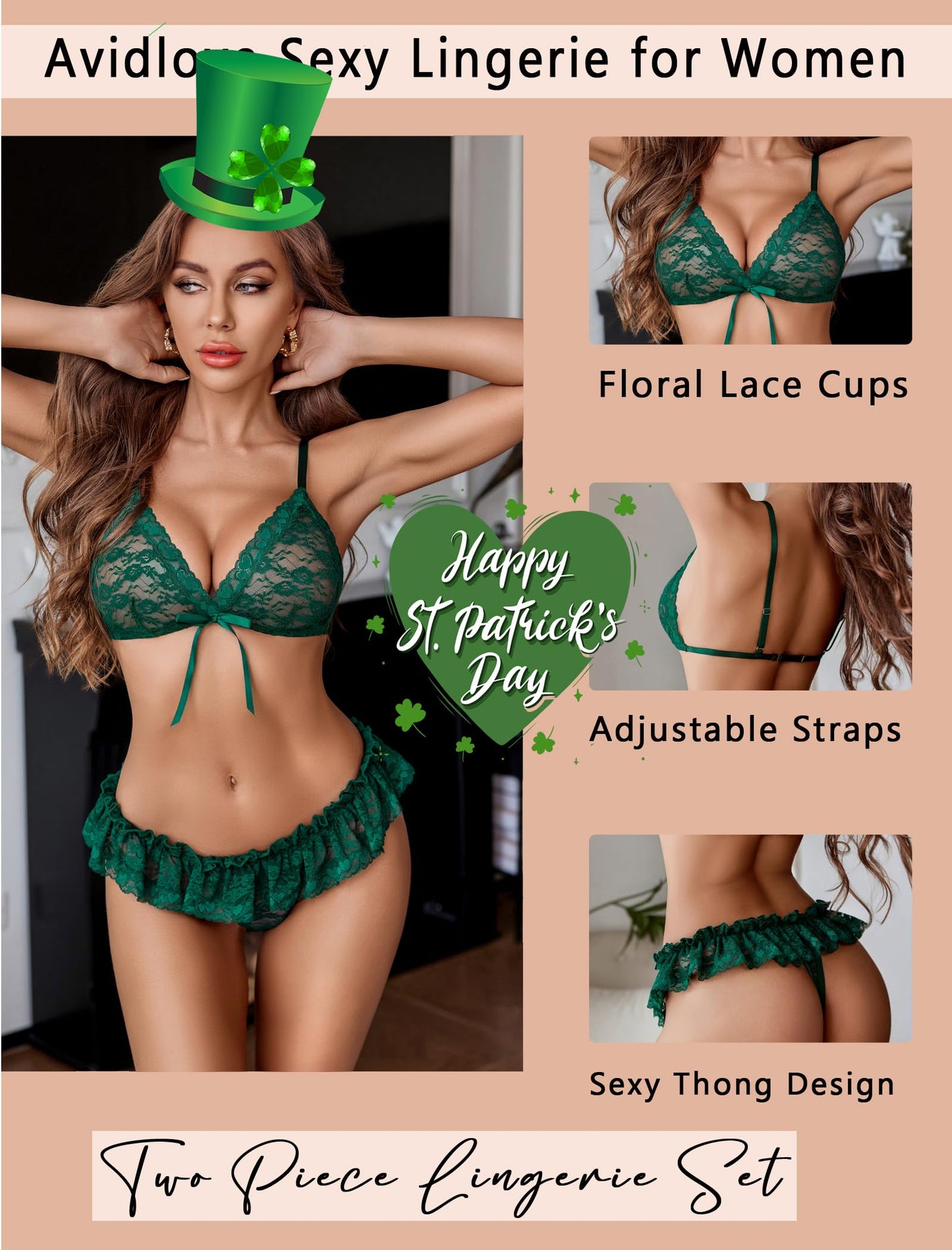 Avidlove Sexy Lingerie Set for Women Lace Bra and Panty Sets 2 Piece Sheer Babydoll Outfits S-XXL Green