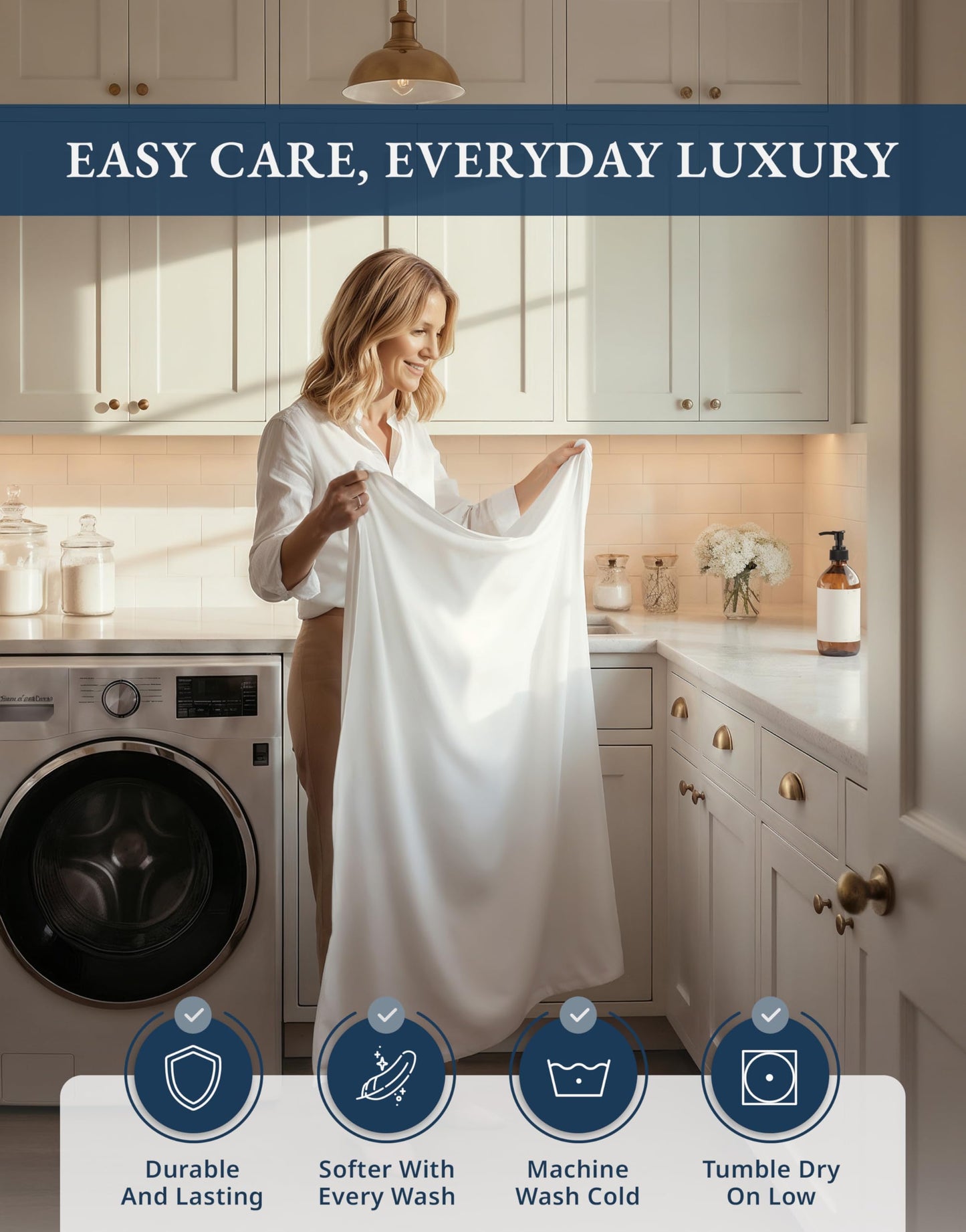 100% Egyptian Cotton Sheets Queen Size - Luxury 1000 Thread Count Naturally Cooling & Breathable Silky Sateen Weave Queen Sheet Set, Soft & Durable Hotel Sheets with 15" Snug Fit Deep Pockets - White