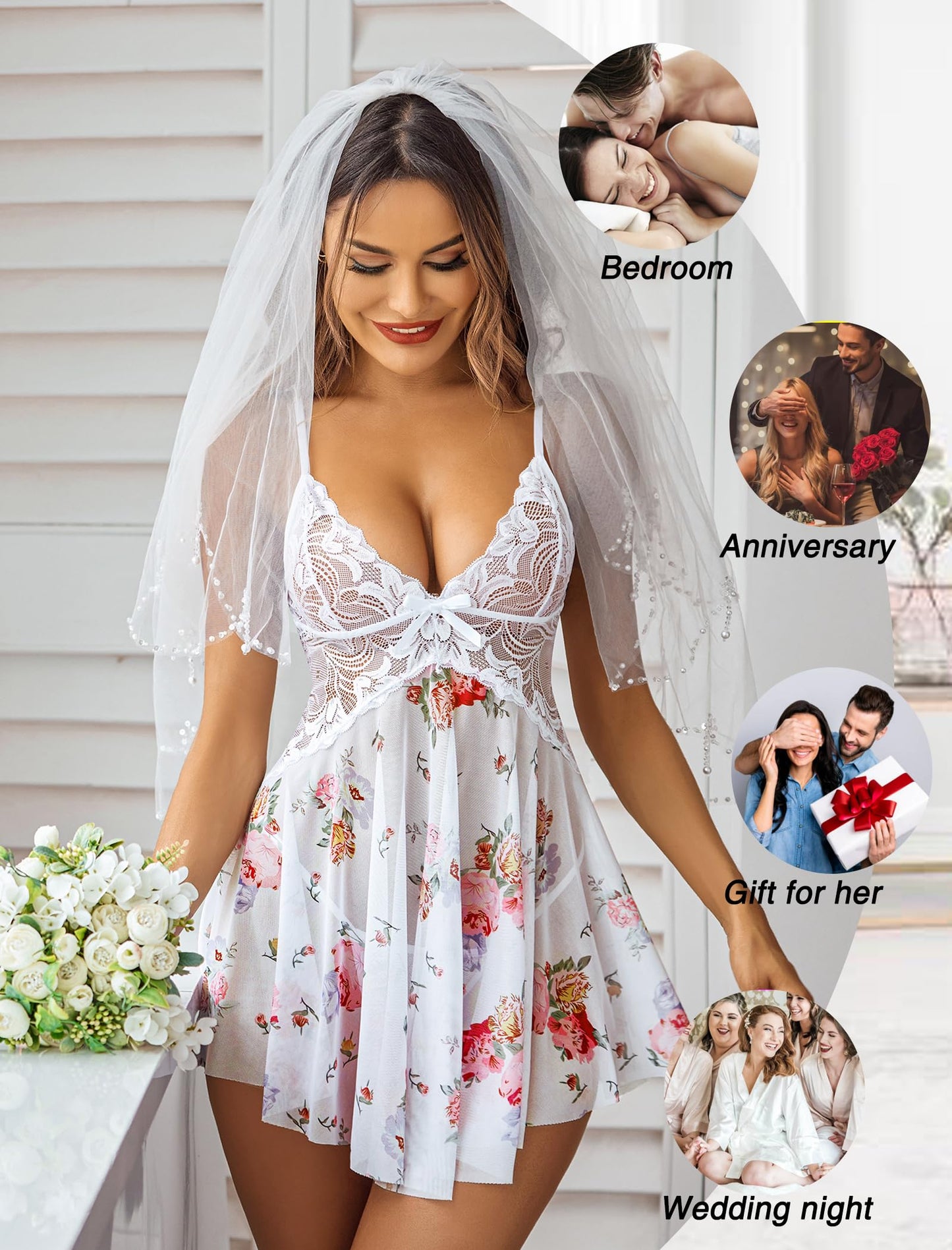 Avidlove Lingerie for Women Babydoll Nightgown Strap Chemise V Neck Sleepwear Full Slip Nighty