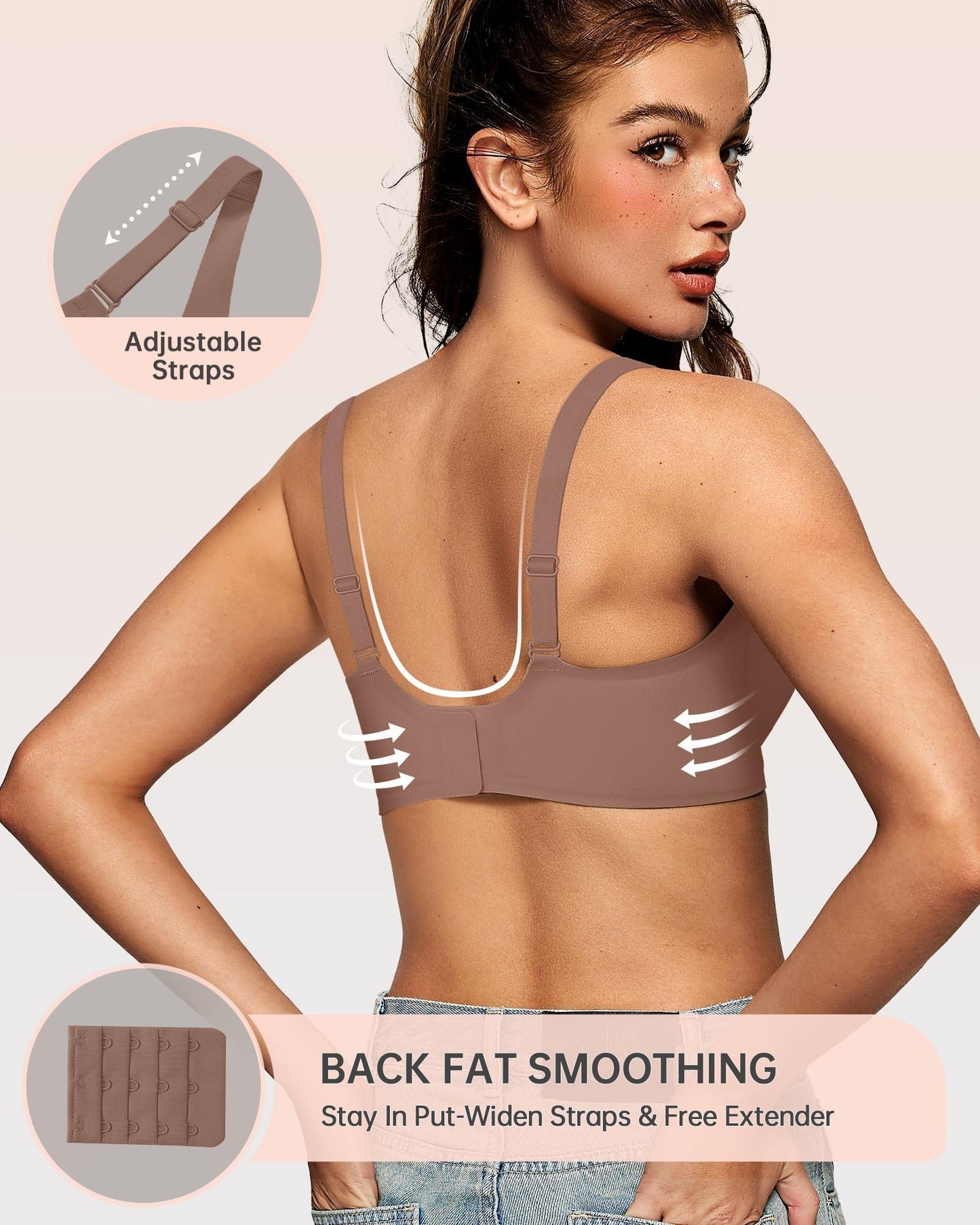 OEAK Womens Deep V Bras Wireless Comfortable Bra Supportive No Underwire Bras Tshirt Push Up Bralettes Plunge Seamless Bra Coffee XXL