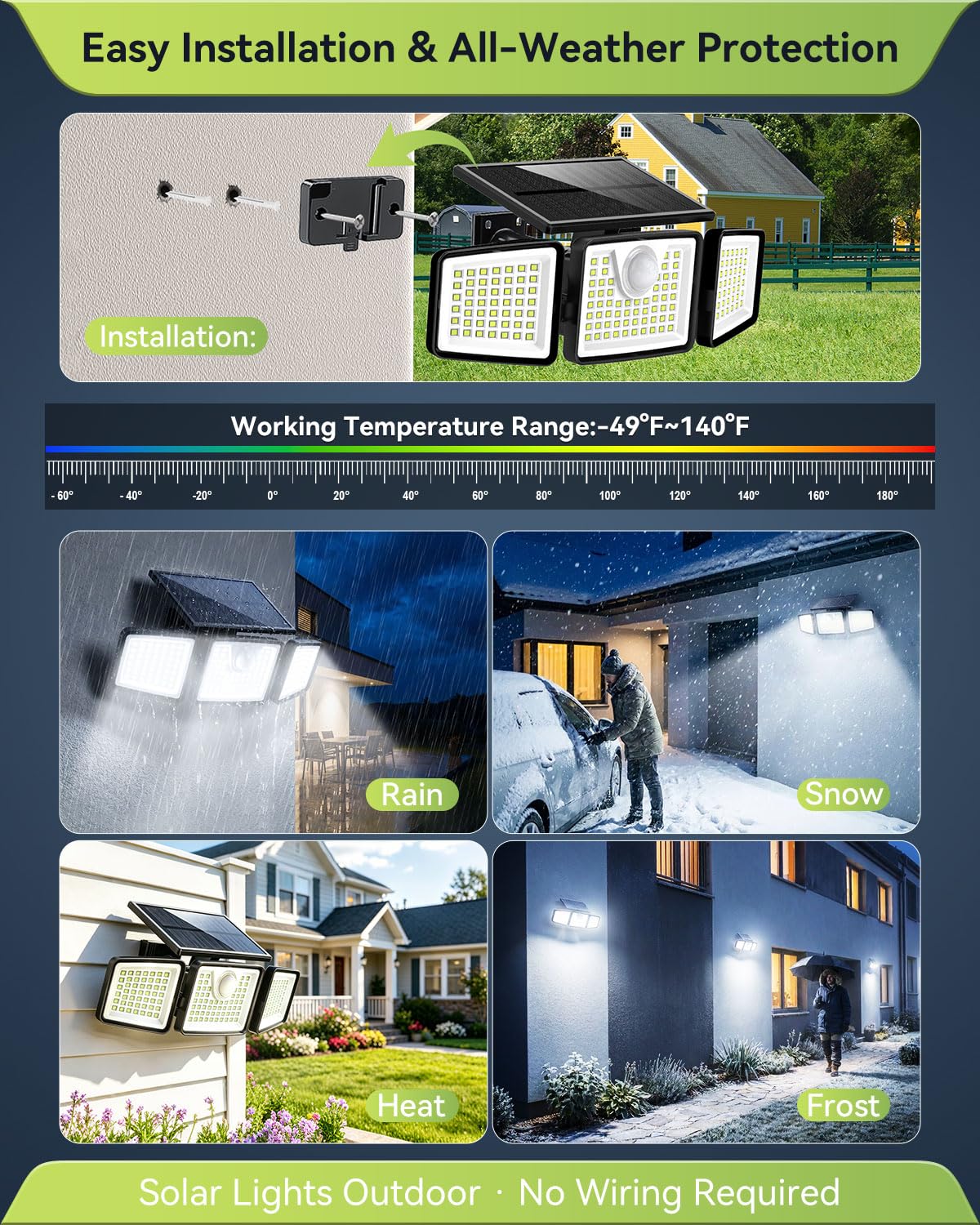 daphino 2500LM Solar Lights, Motion Sensor Outdoor Lights, 3-Head, 2 Pack