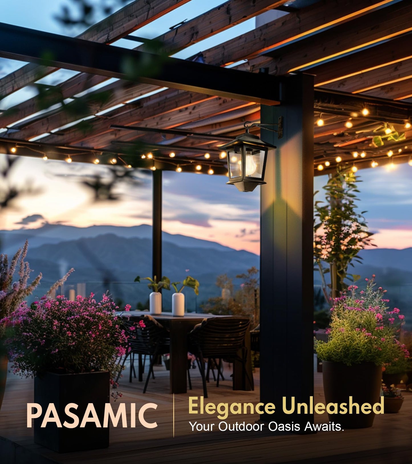 PASAMIC 2 Pack Solar Wall Lanterns,Outdoor Hanging Lights with 4 Solar Panels,Dusk to Dawn Led Outdoor Wall Sconce, Anti-Rust Waterproof Lanterns with Hooks,3000K Warm White