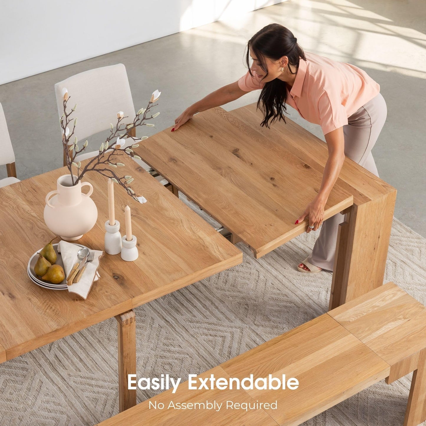 Transformer Table - Solid Wood Extendable Dining Table, Seats 2-12, Extendable Dining Room Table, Space-Saving Furniture, Expandable Dining Furniture, Natural (Table Only)