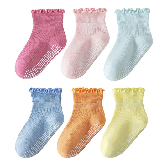 ANYANIME Toddler Socks Ruffle for Girls Baby Grip Socks Non Slip Cute Frill