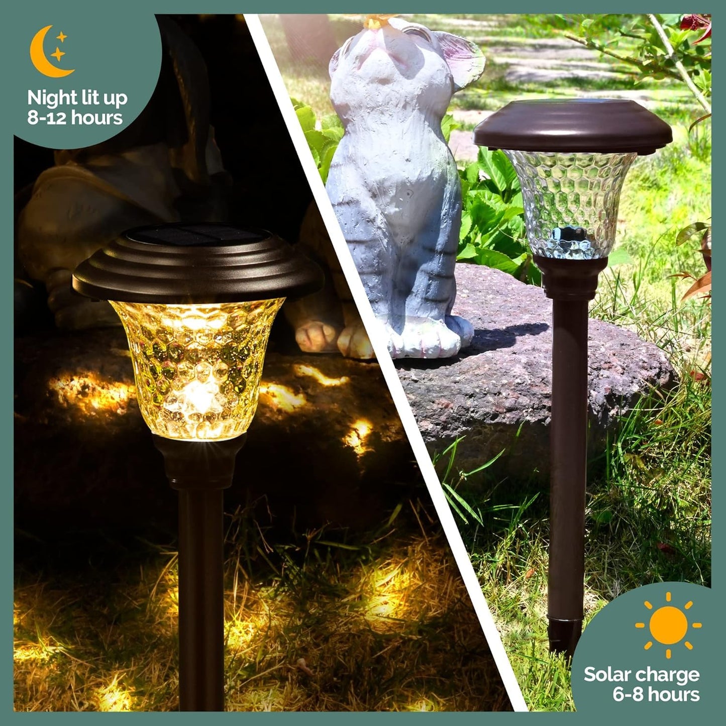 GIGALUMI Metal & Glass Solar Lights Outdoor, 8 Pack LED Garden Lights