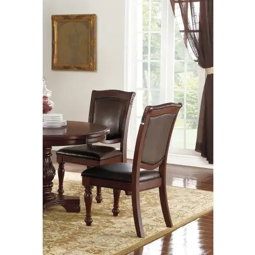 Gorgeous Set of 2 Side Chairs - Brown Rubberwood Faux Leather Upholstered Dining Chairs for Formal Dining Room