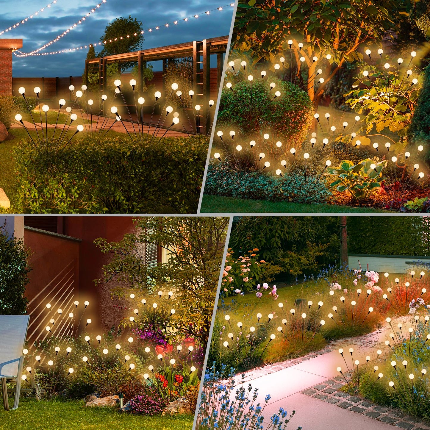 vignuto Solar Lights Outdoor Waterproof 4 Pack of 32 LEDs Garden Patio Firefly Decoration Unique Gifts Women Grandparents