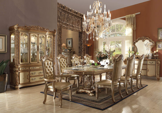 Kitchen Furniture Set 9pc Formal Dining Table Set Include 1 Dining Table, 6 Side Chairs and 2 Arm Chairs, 8-Person Solid Wood Extendable Dining Set (Gold Patina)