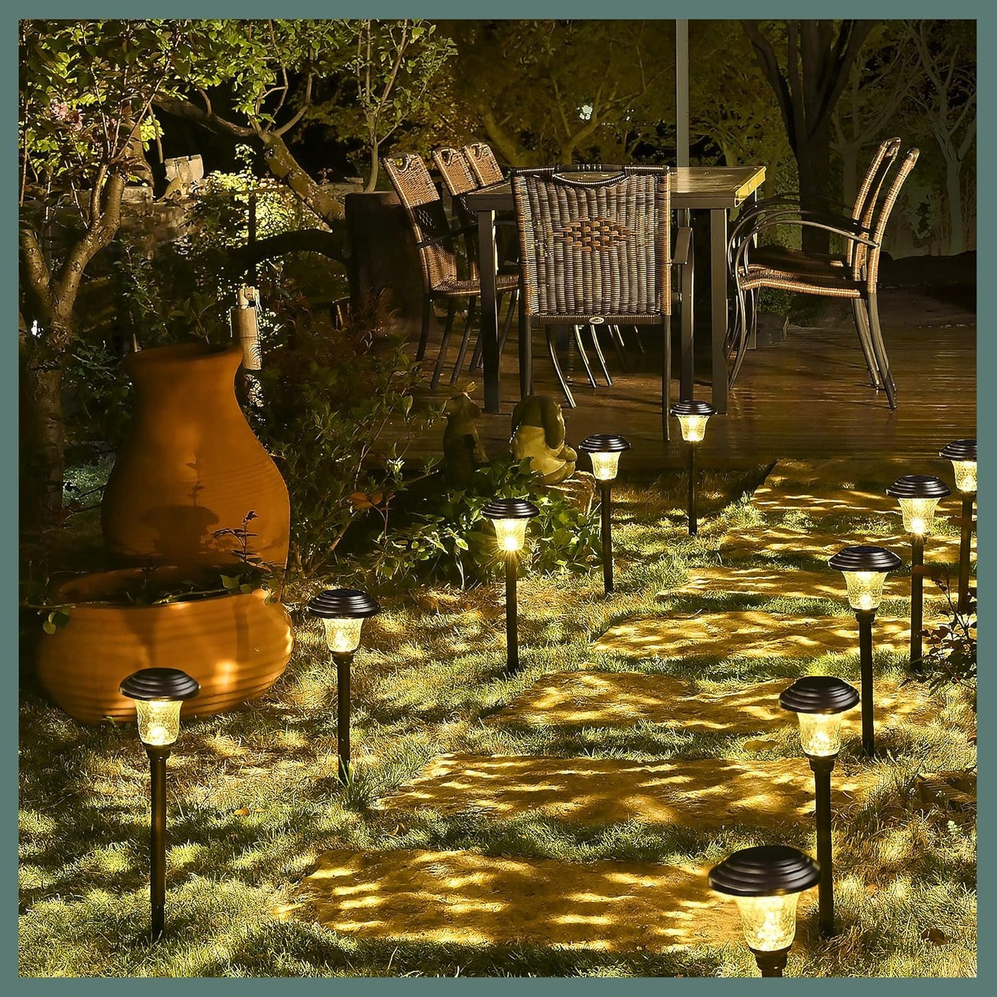 GIGALUMI Metal & Glass Solar Lights Outdoor, 8 Pack LED Garden Lights