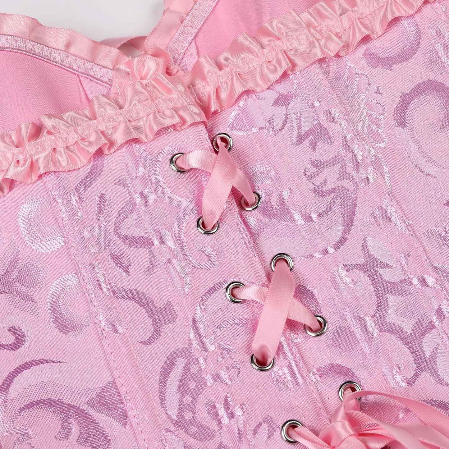 JoyPeak Corset Tops for Women,Lace Bustier Corset Lingerie top,Renaissance Overbust Corset Push Up Bodysuit (US, Alpha, X-Small, Regular, Regular, Big Girls, pink)