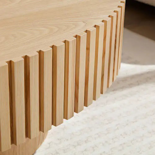 Modern Handmade Oval Drum Coffee Table – 43.7" Natural Ash MDF Ellipse Coffee Table with Sturdy Pedestal Base for Living Room or Small Spaces