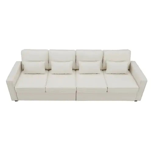 104" Modern 4-Seater Linen Fabric Sofa with Storage Pockets & Pillows – Minimalist Couch for Living Room, Apartment, Office – Beige