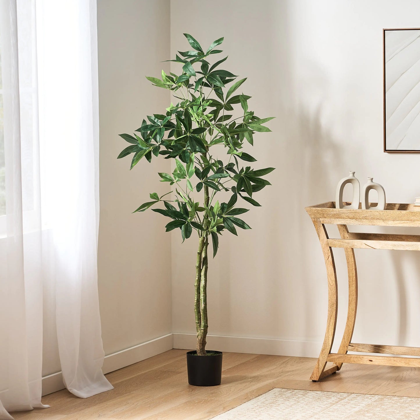 Artificial Pachira Macrocarpa Money Tree – Pre-Potted Feng Shui Plant, 63" Tall