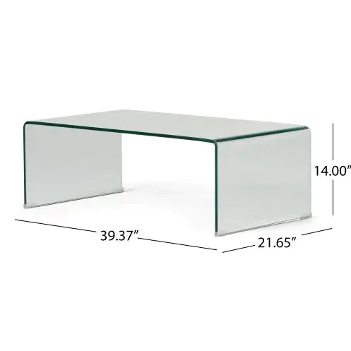 SHS- Modern Clear Glass Coffee Table – 12mm Tempered Bent Glass, Minimalist Design for Living Room