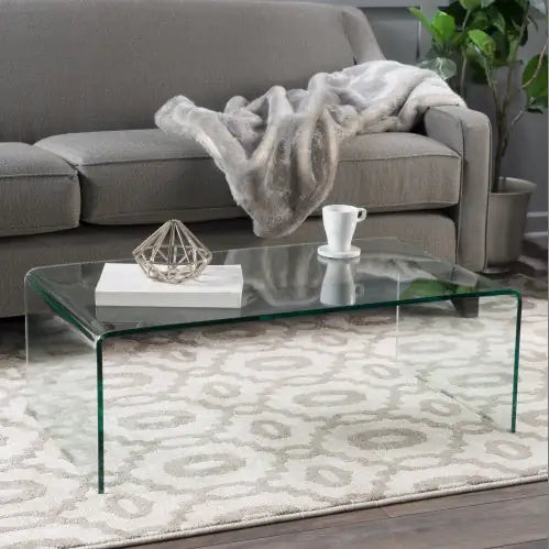 SHS- Modern Clear Glass Coffee Table – 12mm Tempered Bent Glass, Minimalist Design for Living Room