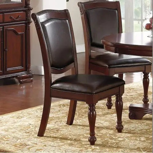 Gorgeous Set of 2 Side Chairs - Brown Rubberwood Faux Leather Upholstered Dining Chairs for Formal Dining Room