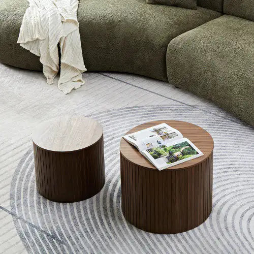 SHS-2-Piece Round Nesting Coffee Table Set – Modern MDF Walnut Finish Tables for Living Room or Lounge