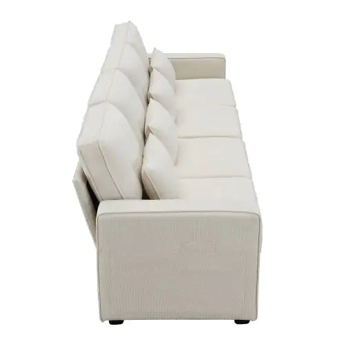 104" Modern 4-Seater Linen Fabric Sofa with Storage Pockets & Pillows – Minimalist Couch for Living Room, Apartment, Office – Beige