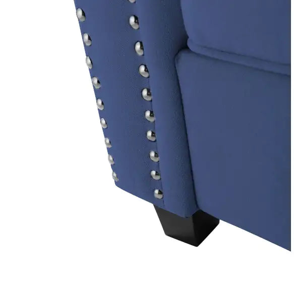 85.4" Flare Arm Sofa - Navy Blue Polyester Upholstered Sofa with Tufted Back & Piping Edge