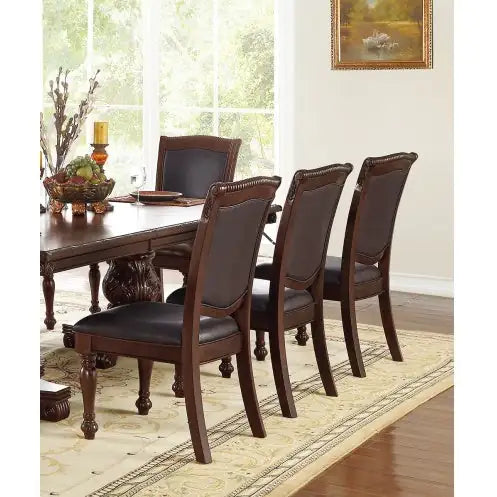 Gorgeous Set of 2 Side Chairs - Brown Rubberwood Faux Leather Upholstered Dining Chairs for Formal Dining Room