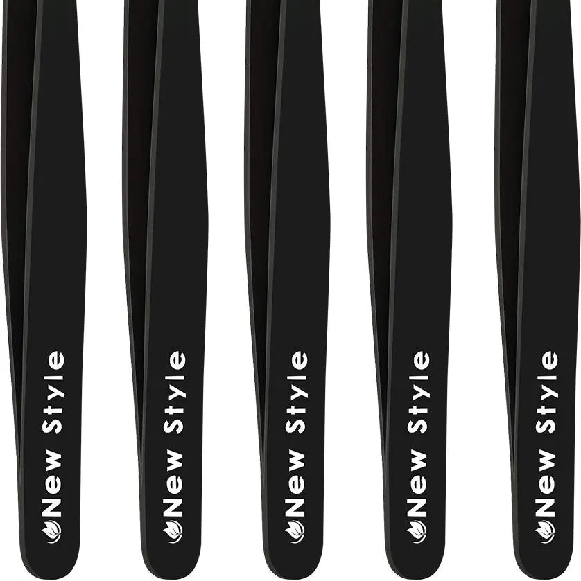 Slant Tweezers 5-Pack – Professional Stainless Steel Eyebrow & Facial Hair Tweezer Set with Precision Tips