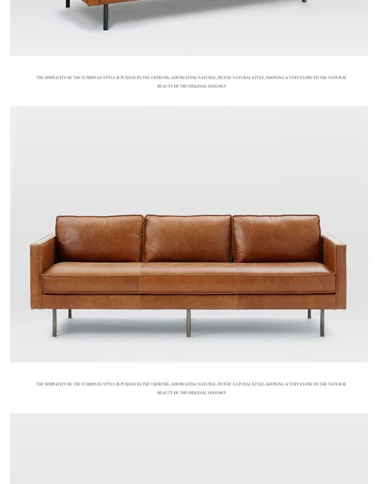 Nordic Elegance Sofa - 3-Person Minimalist PU Leather Sofa with Birch Wood Frame and Metal Feet