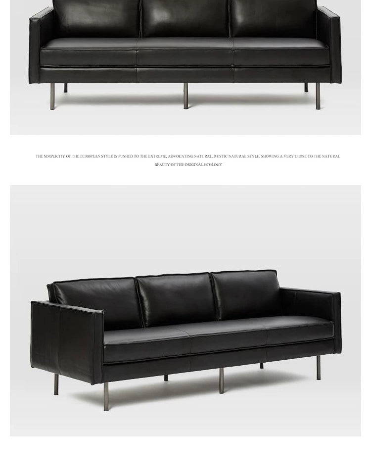 Nordic Elegance Sofa - 3-Person Minimalist PU Leather Sofa with Birch Wood Frame and Metal Feet