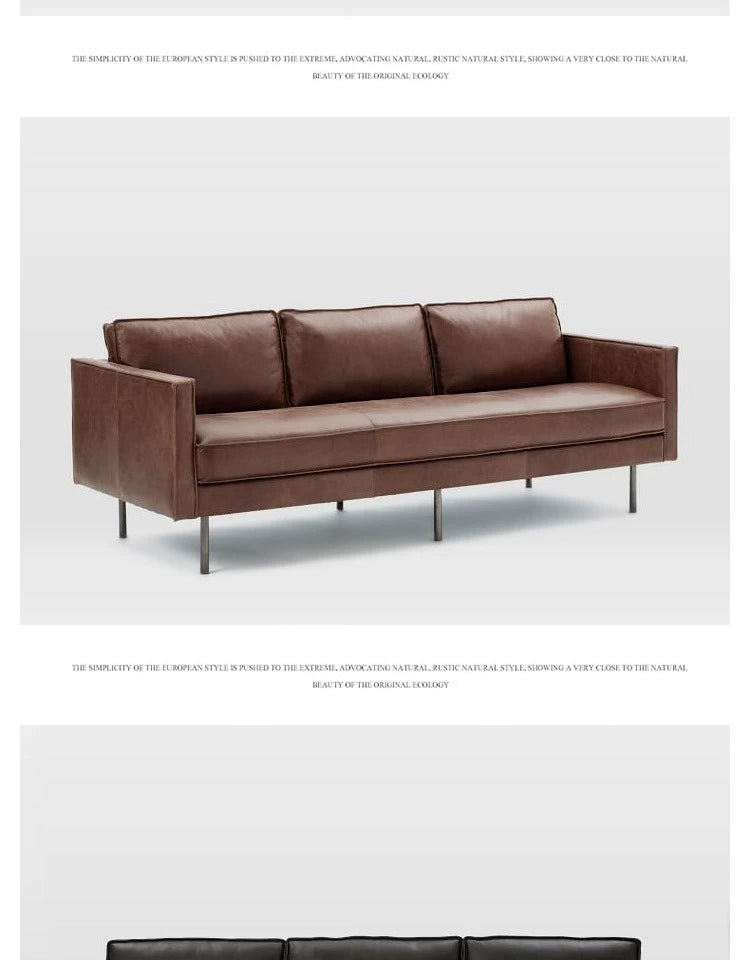 Nordic Elegance Sofa - 3-Person Minimalist PU Leather Sofa with Birch Wood Frame and Metal Feet