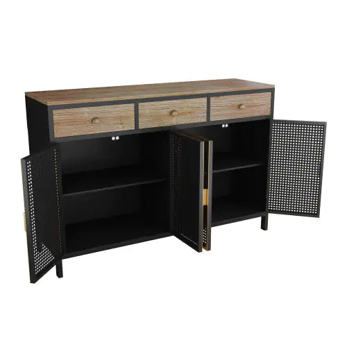 SHS-48" Modern Dark Gray Sideboard Cabinet with 3 Drawers and 4 Doors – Metal & Wood Storage Console for Living Room, Bedroom, Hallway, Office