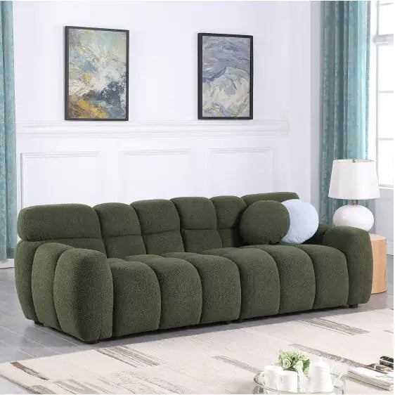 7399-3S Green Boucle Fabric Sofa for Home Use – Comfortable 3-Seater