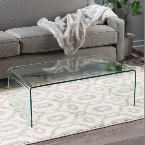 SHS- Modern Clear Glass Coffee Table – 12mm Tempered Bent Glass, Minimalist Design for Living Room
