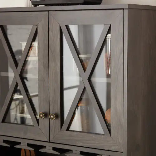 Farmhouse Wine Cabinet with Glass Rack, Charcoal Grey Dining & Kitchen Sideboard Buffet Bar Cabinet