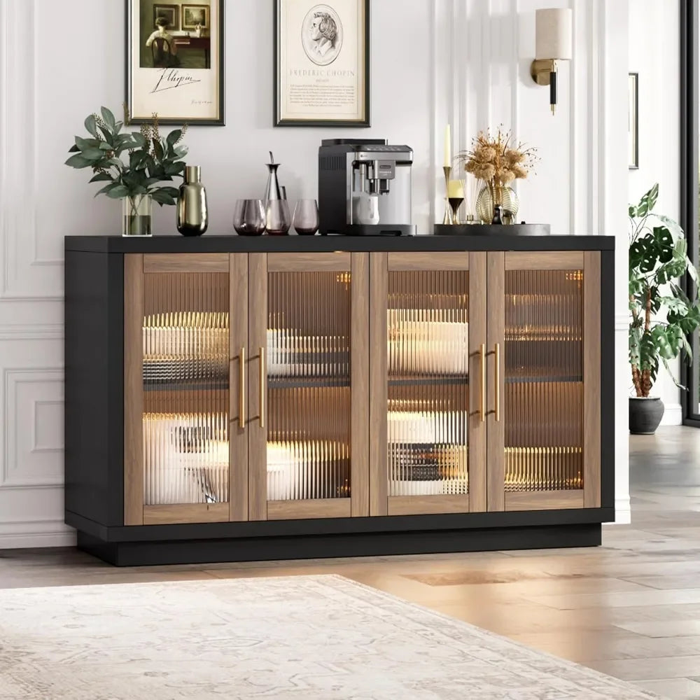 Modern Fluted Glass Sideboard Buffet Cabinet, 55.1 -SHS10