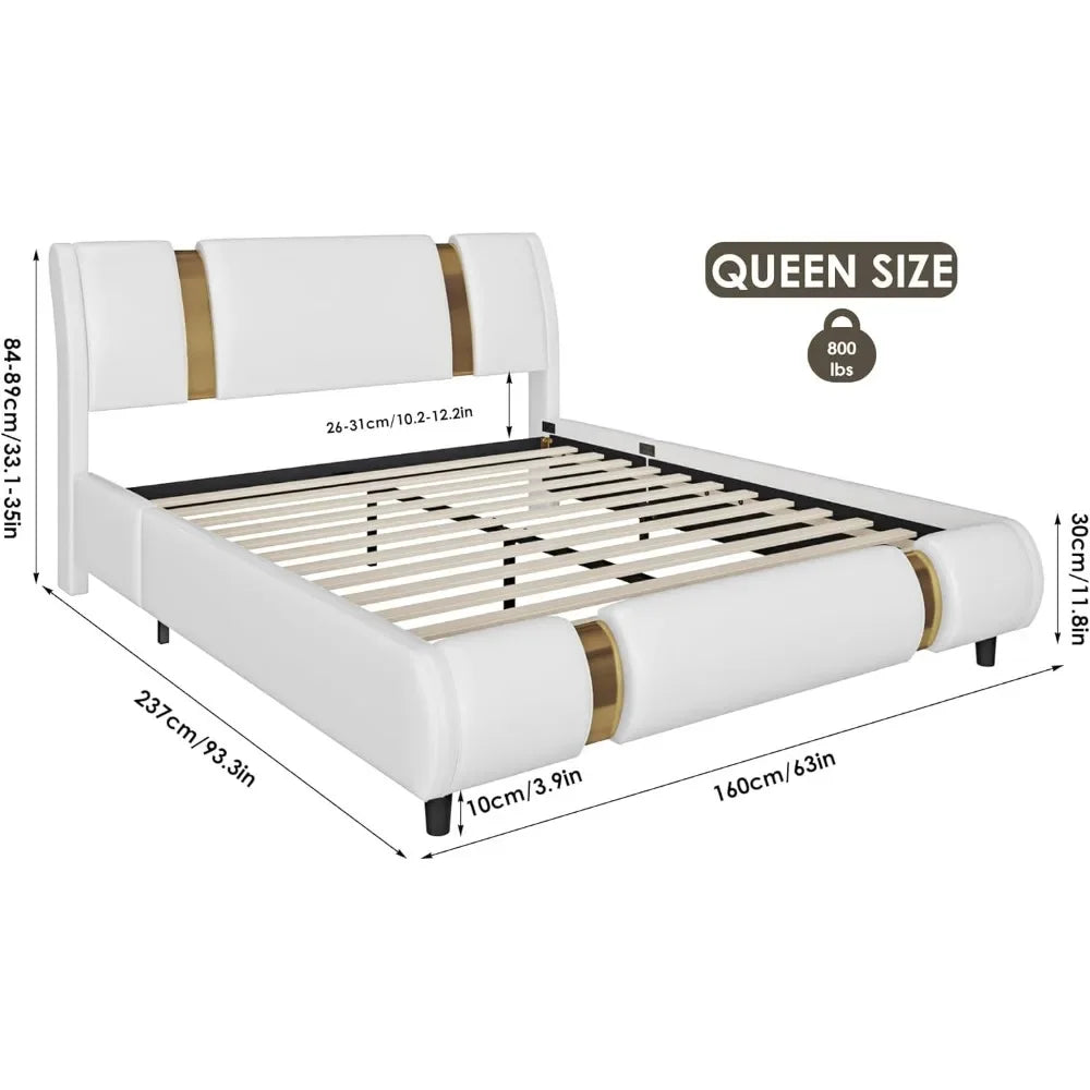 "Luxe Adjustable Curved Bed with Faux Leather & Gold Metal Accents"- (Model SHS802)