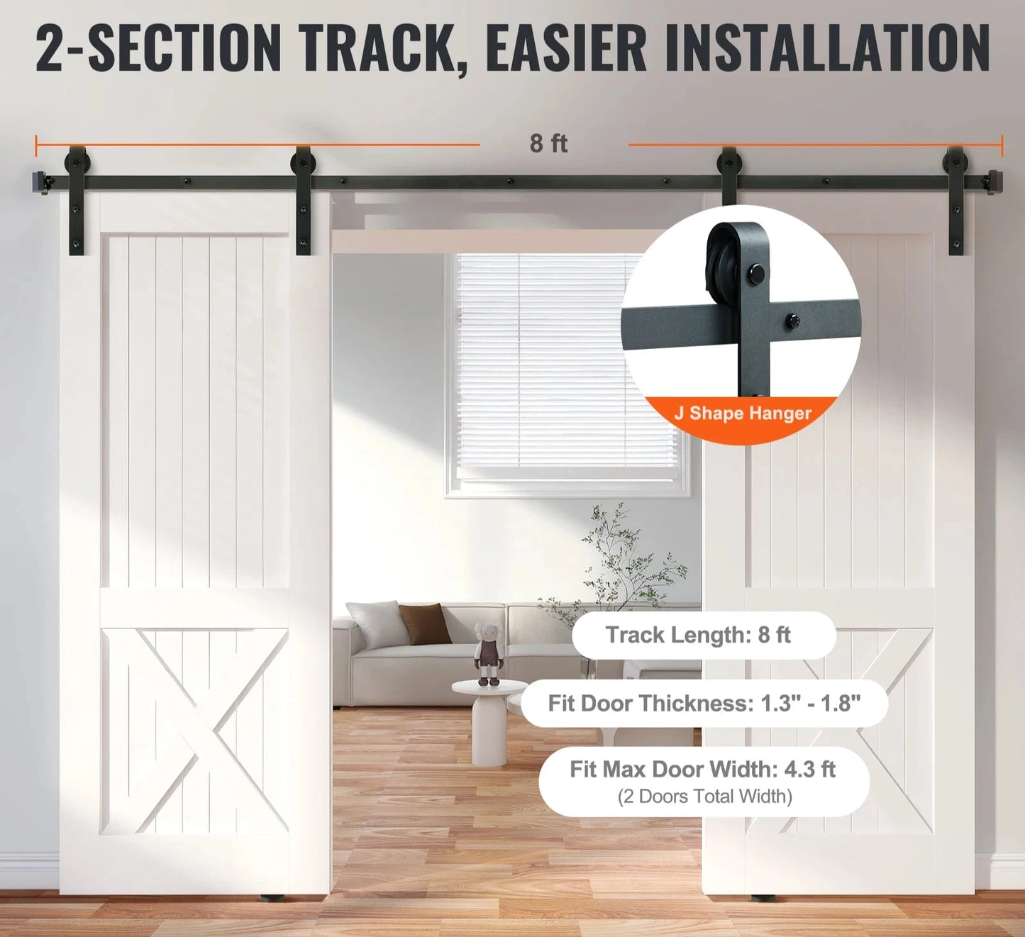 Heavy-Duty Barn Door Hardware Kit -SHS1