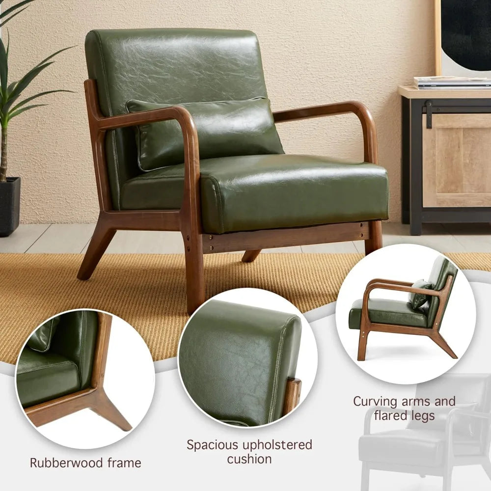 Mid-Century Modern Rubberwood Armchair with Foam Seat – Stylish and Durable Living Room Seating – Supports Up to 330 lbs – Easy Assembly-SHS12