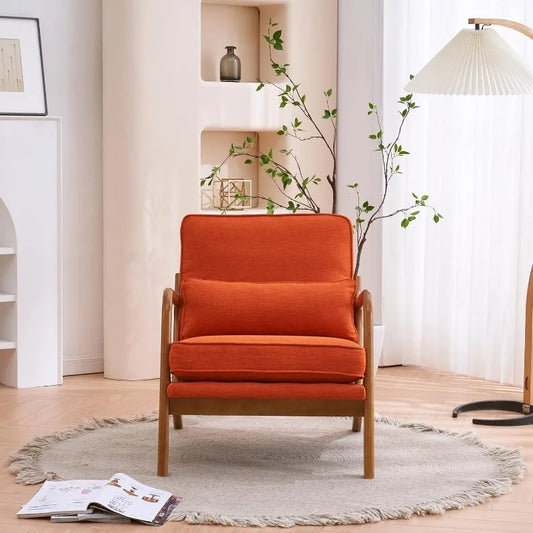 Mid-Century Modern Accent Chair with Pillow, Upholstered Lounge Armchair, Solid Wood Frame & Soft Cushion -SHS2012