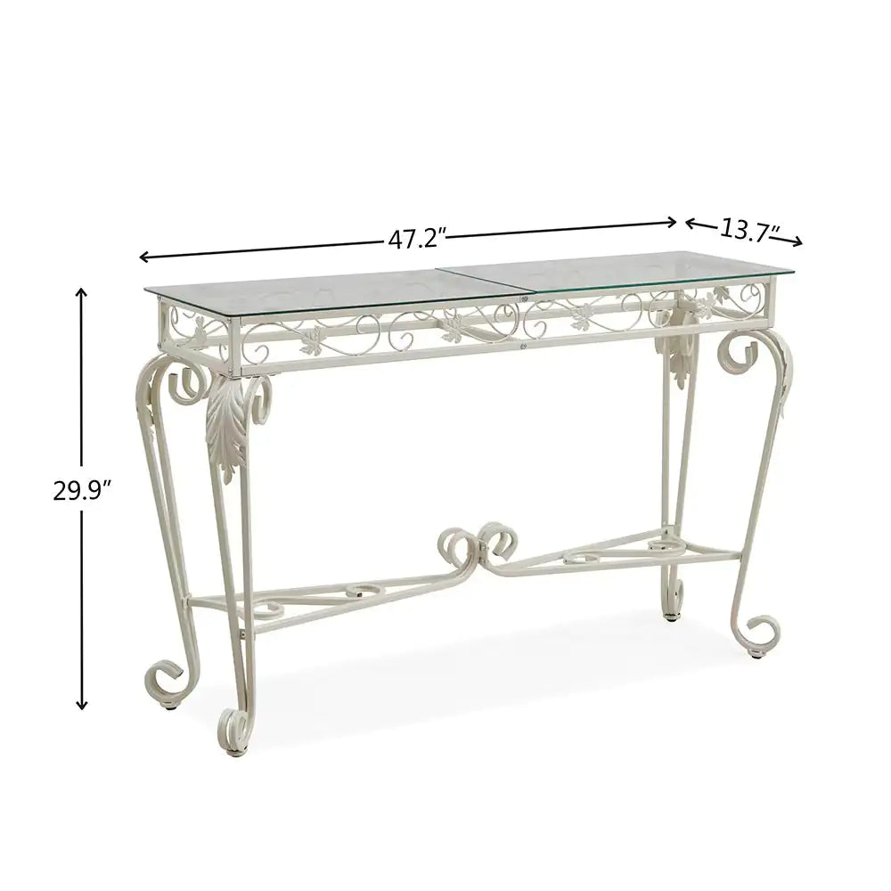 2-Tier White Tempered Glass Console Table with Storage Shelf – Modern Entryway & Sofa Table