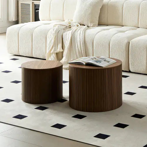 SHS-2-Piece Round Nesting Coffee Table Set – Modern MDF Walnut Finish Tables for Living Room or Lounge