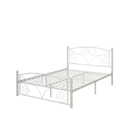 Full Size Unique Flower Metal Bed Frame with Headboard & Footboard, Sturdy System, No Box Spring Needed