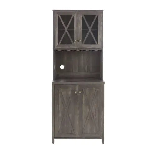 Farmhouse Wine Cabinet with Glass Rack, Charcoal Grey Dining & Kitchen Sideboard Buffet Bar Cabinet