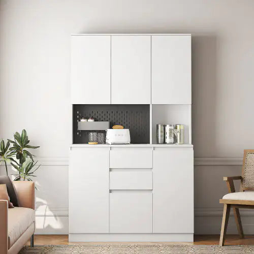 SHS -74 Inch Kitchen Storage Cabinet With Charging Station, Freestanding Buffet Cabinet With Drawer Sideboard, Modern Kitchen Storage Cabinet With Microwave Rack, Suitable For Kitchen, Living Room, Dining