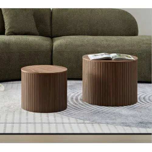 SHS-2-Piece Round Nesting Coffee Table Set – Modern MDF Walnut Finish Tables for Living Room or Lounge